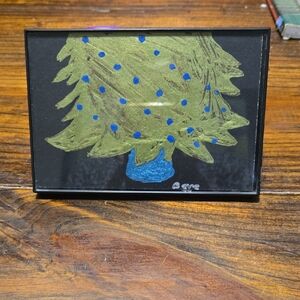 Framed Holiday Tree Artwork with Blue Accents 4 X 6 Inches